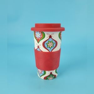 California Pantry Red Green Ceramic Christmas Travel Mug Cup Silicone Lid 2016